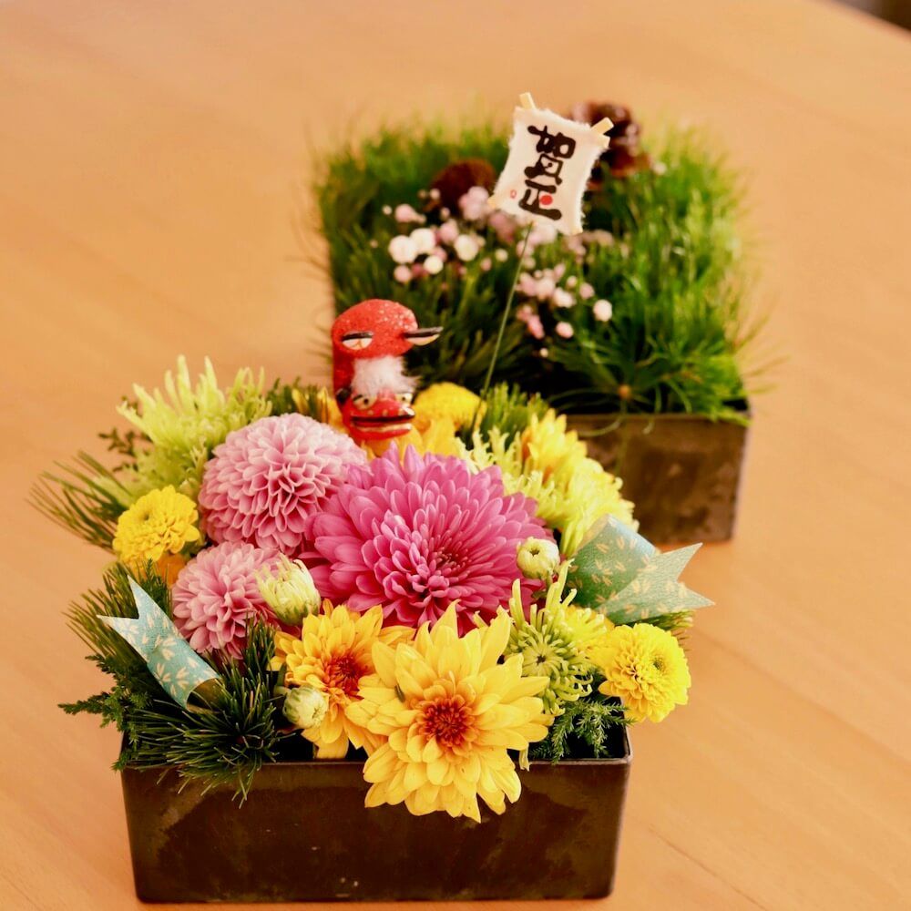 正月　新年　フラワーアレンジメント　花おせち