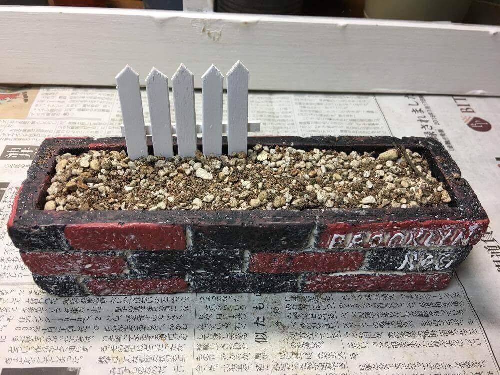 花壇風レンガの多肉植物寄せ植え