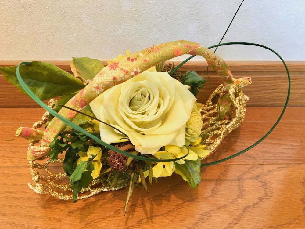和風　花かご　アレンジ
