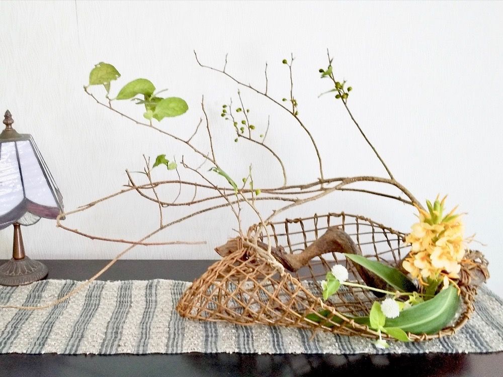 和風　花かご　アレンジ