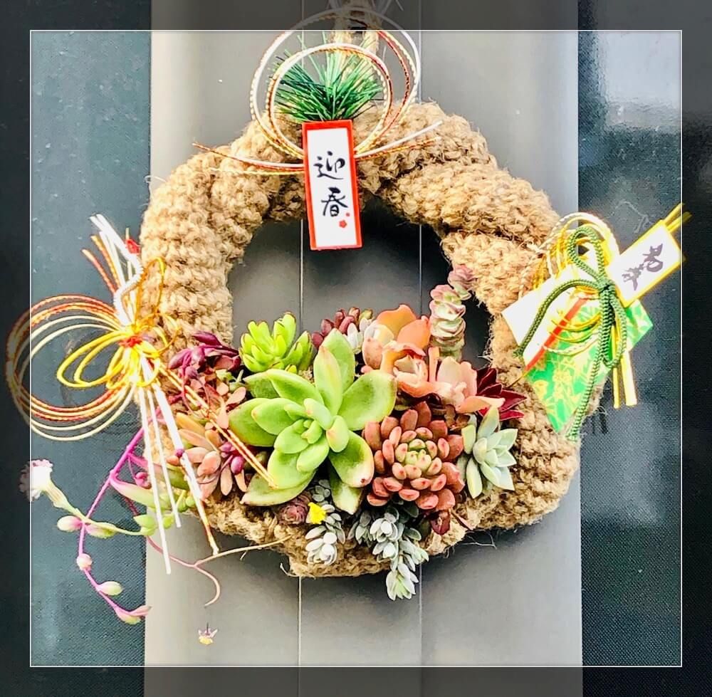 多肉植物　アレンジ　寄せ植え　しめ縄　正月
