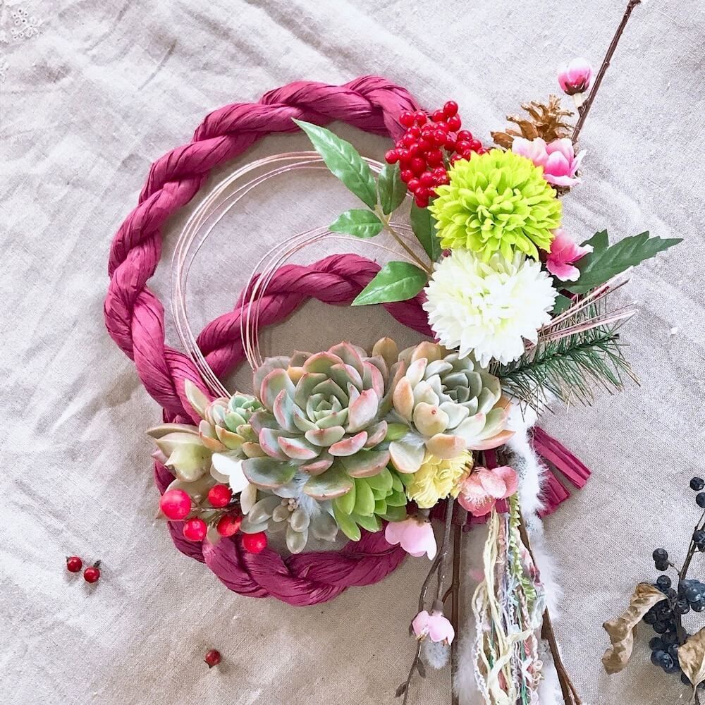 多肉植物　アレンジ　寄せ植え　しめ縄　正月